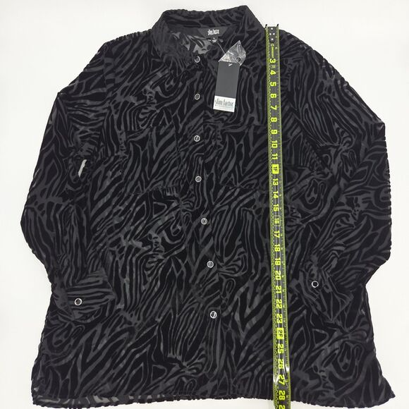 Slim Factor Holiday Shine Velvet Burnout Button Up Down Shirt Womens L Witchy - Picture 4 of 8